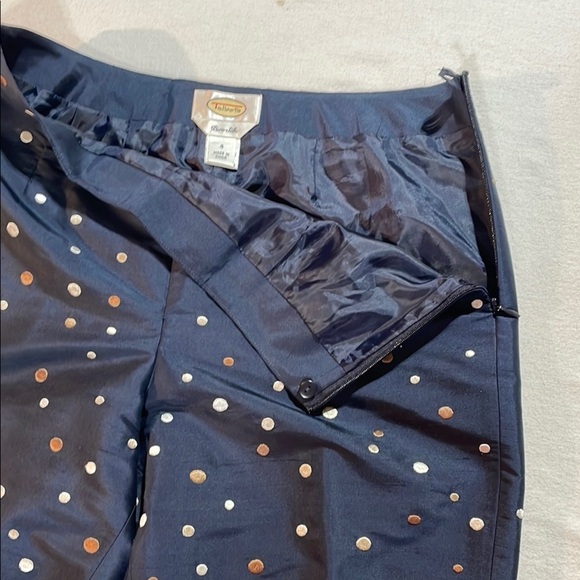 Talbots Pure Silk Polka Dot Ankle Pants Navy Gold & Silver EUC Dressy Evening - Picture 10 of 16